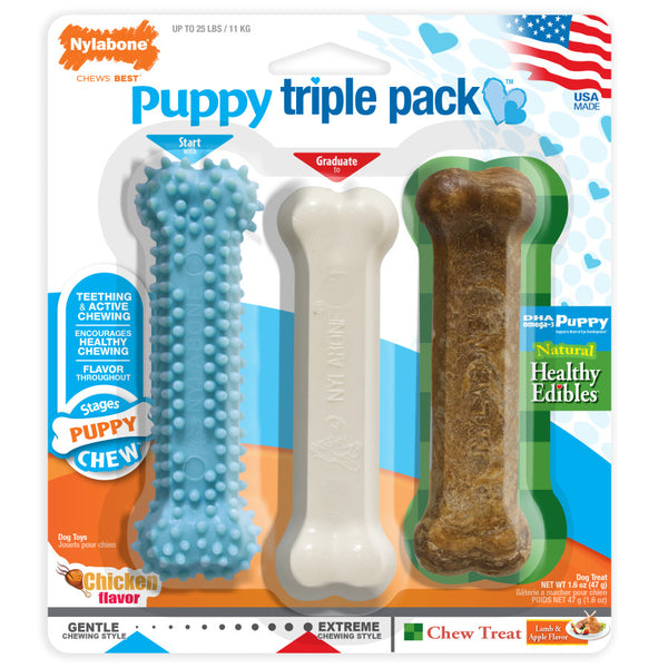 Nylabone Puppy Chew Variety Toy & Treat Triple Pack